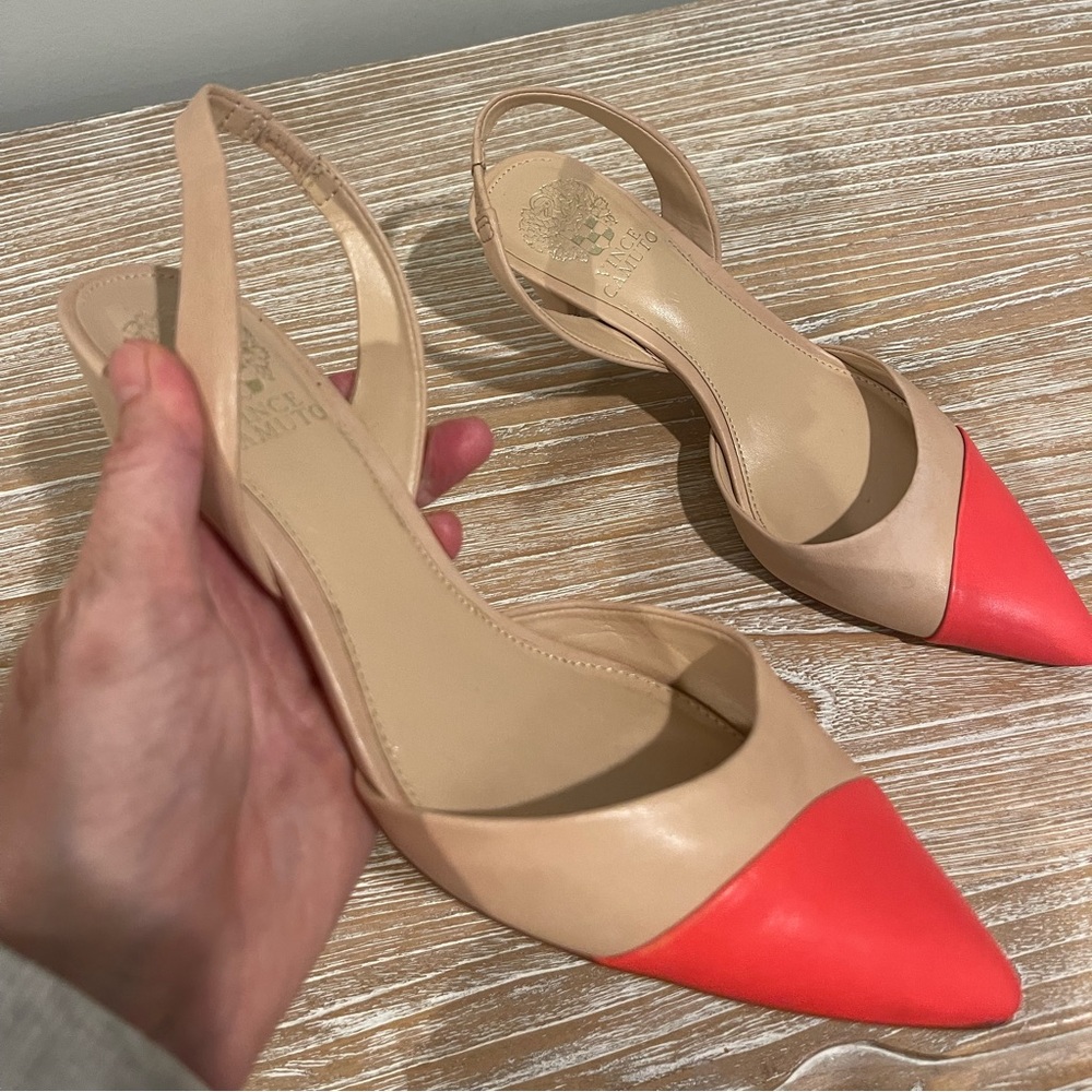 Vince Camuto Tan and Coral Kitten heels - Picture 2 of 6